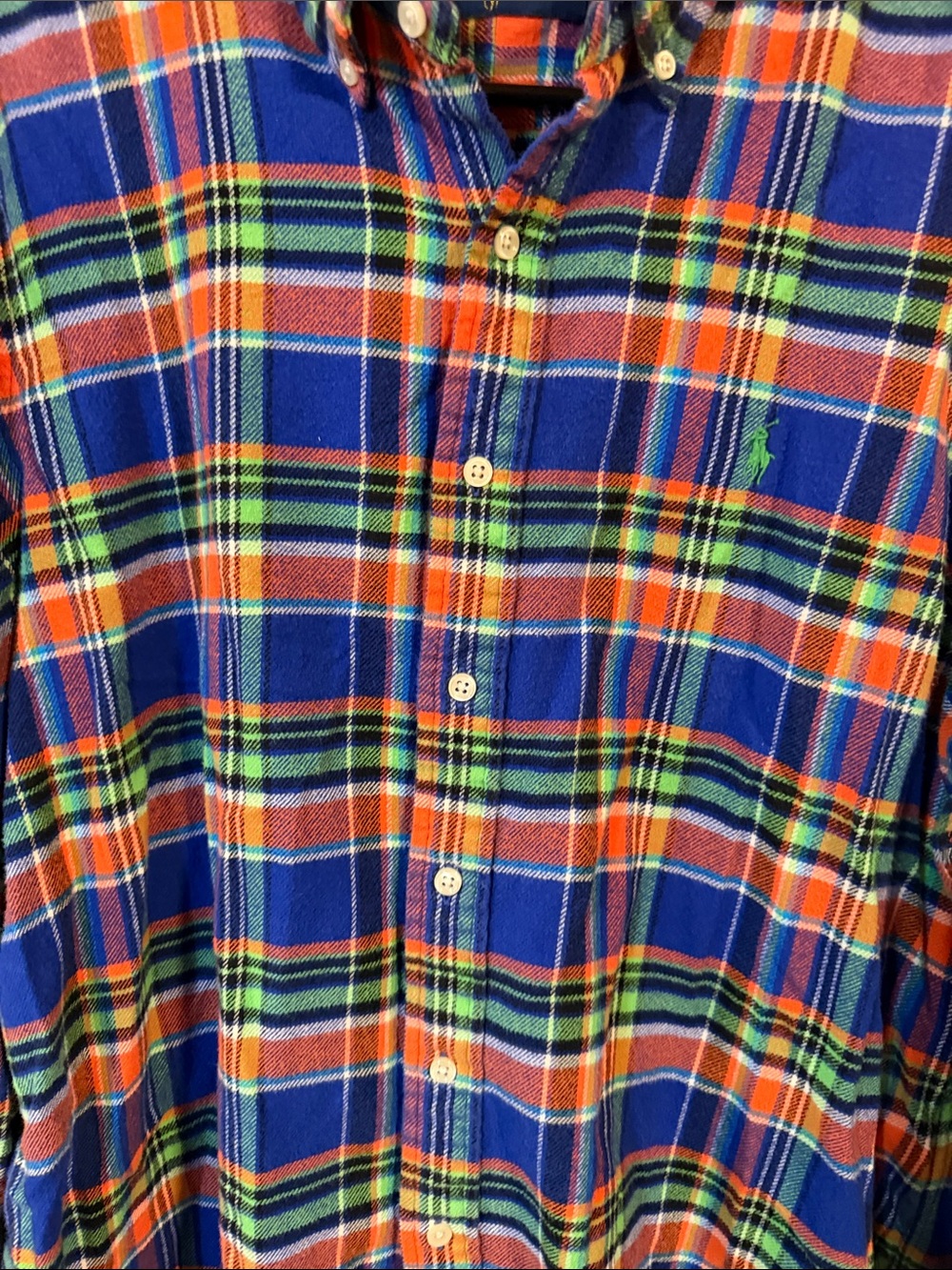 Polo by Ralph Lauren Blue Orange Green Plaid Button-Down Flannel feel Shirt - Picture 5 of 8